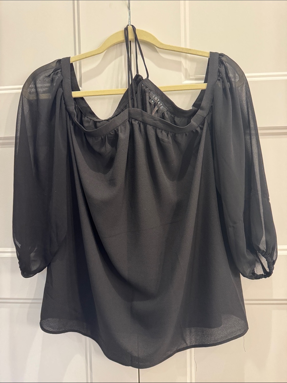 1.‎ State Black Off-Shoulder Sheer-Sleeve Blouse